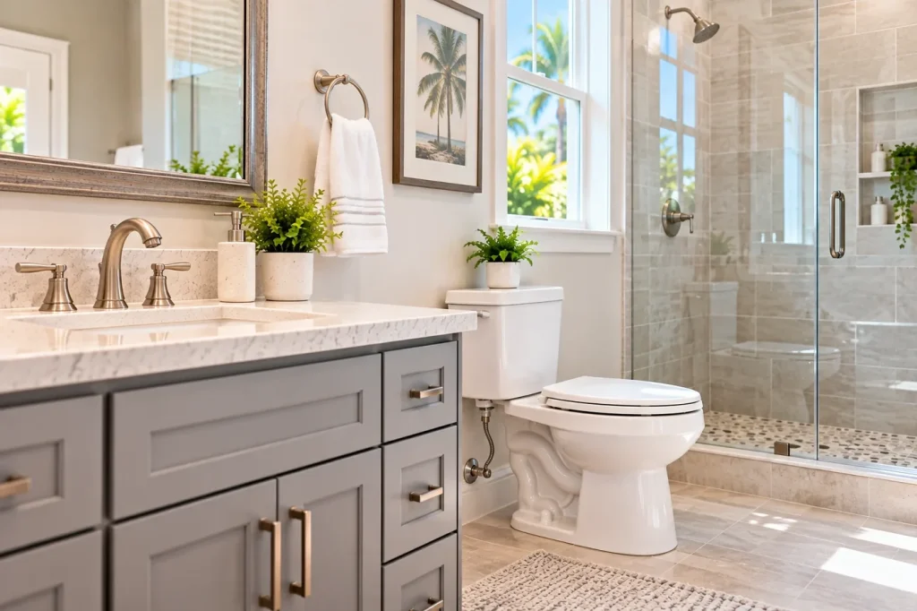 Clean modern bathroom after professional residential plumbing service.